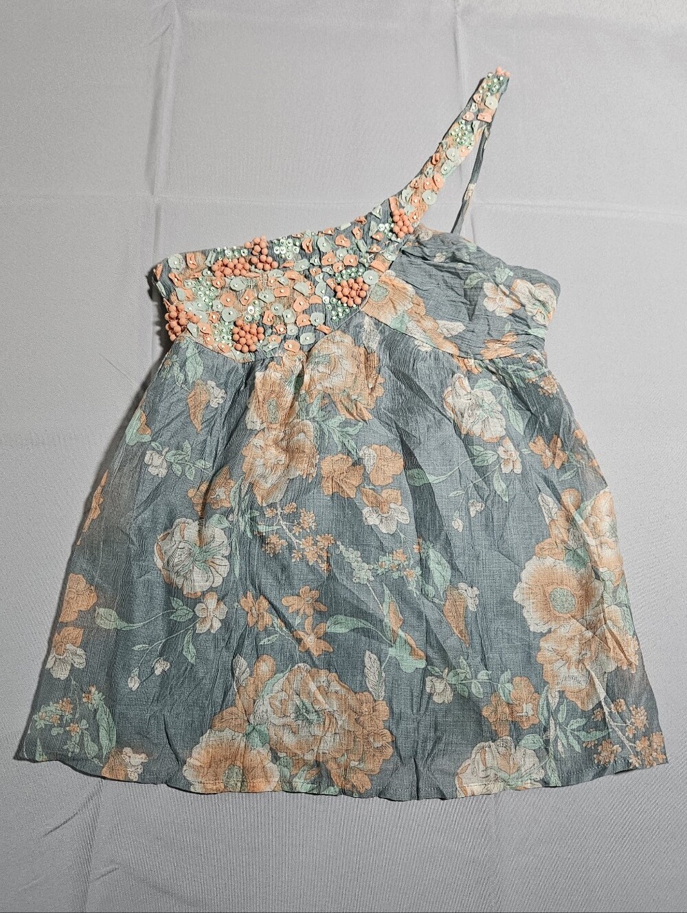 Lulumari Y2K Floral FairyCore Whimsy Boho-Chic Beaded One Shoulder Top Sz M
